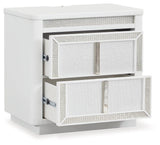 Close-up of rhinestone-framed drawer on Chalanna White Nightstand