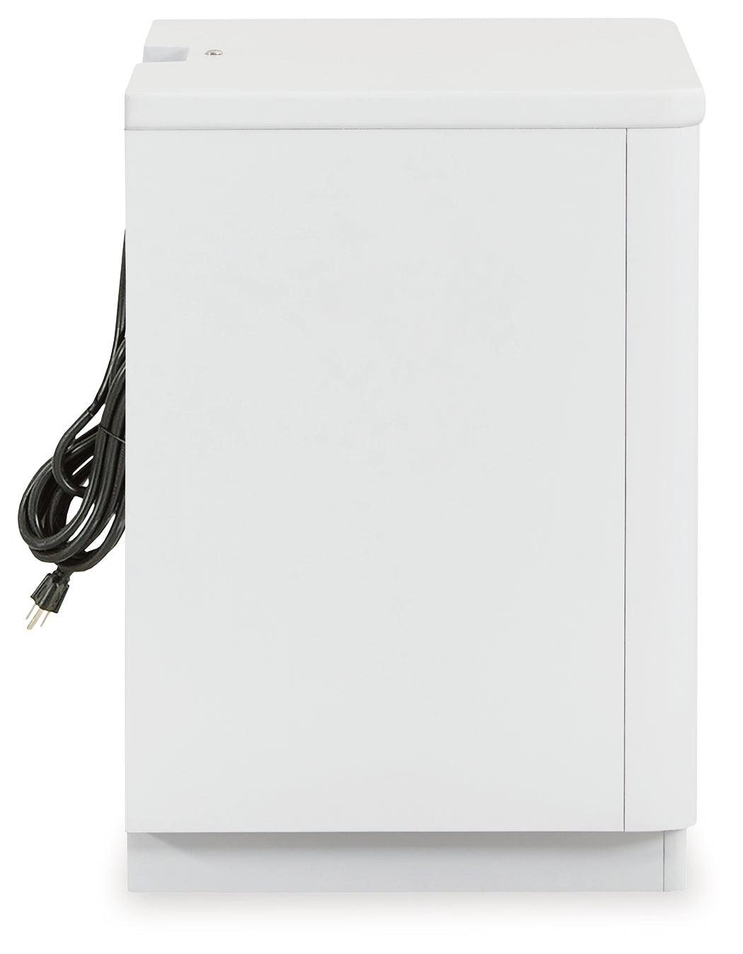 Back view highlighting 110V power supply with USB charging ports