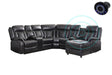 Champion Black Reclining Sectional Sofa with two recliners and chaise