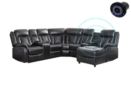 Champion Black Reclining Sectional Sofa with two recliners and chaise