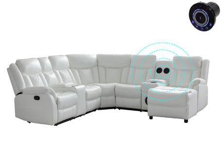 Champion white leather gel reclining sectional front angle