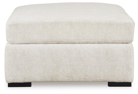 Close-up of ivory chenille upholstery on Chessington Ottoman