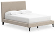 Cielden Full Upholstered Bed in Soft Gray with Roll Slats angled view