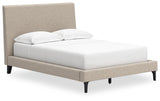 Cielden Full Upholstered Bed in Soft Gray with Roll Slats angled view