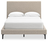 Footboard detail of Cielden Full Upholstered Bed in soft gray