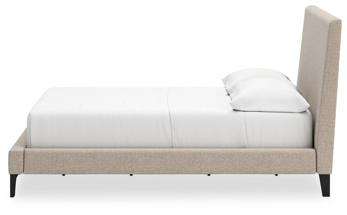 Full upholstered bed in soft gray from Cielden collection