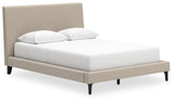 Side angle of Cielden Soft Gray Queen Upholstered Bed with Roll Slats