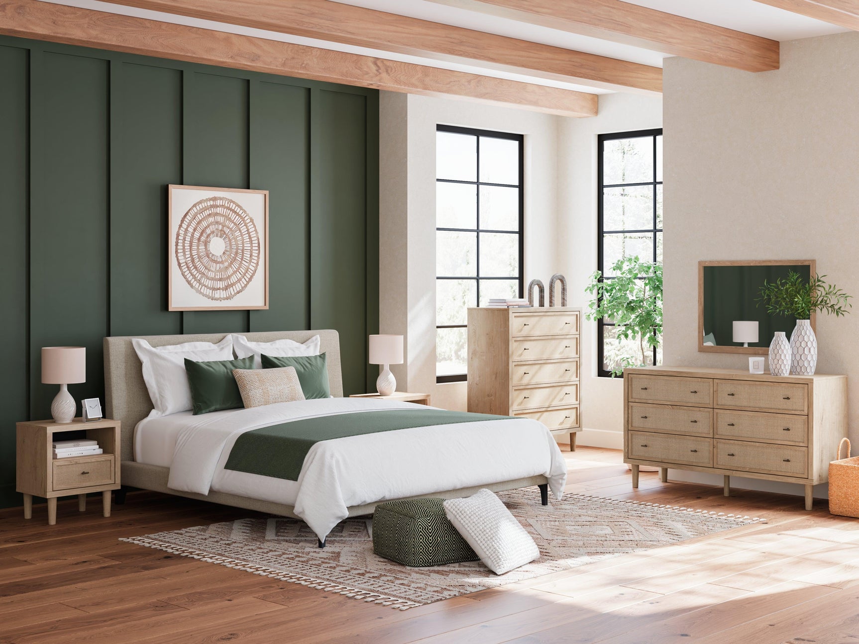 Cielden dresser and mirror staged in bedroom setting