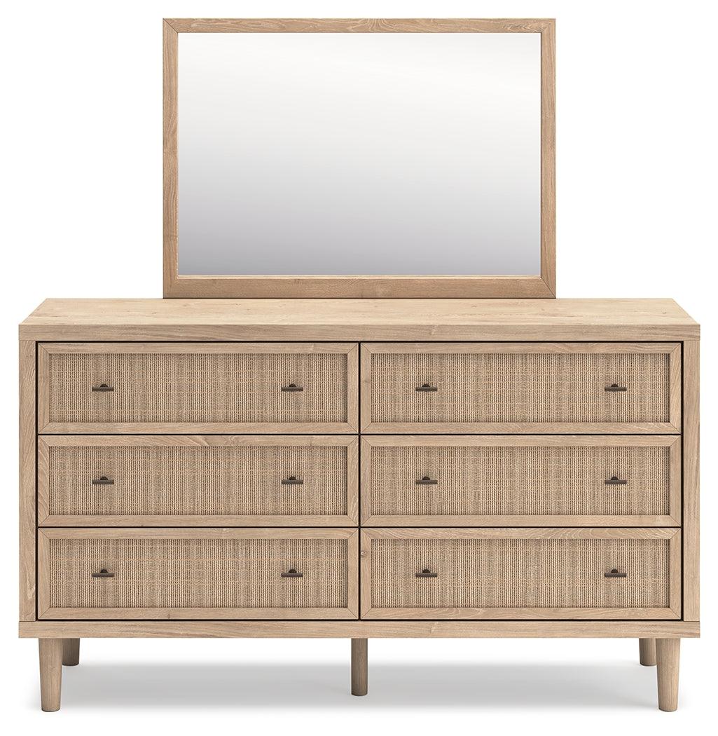 Top view of dresser surface with attached mirror