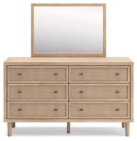 Top view of dresser surface with attached mirror