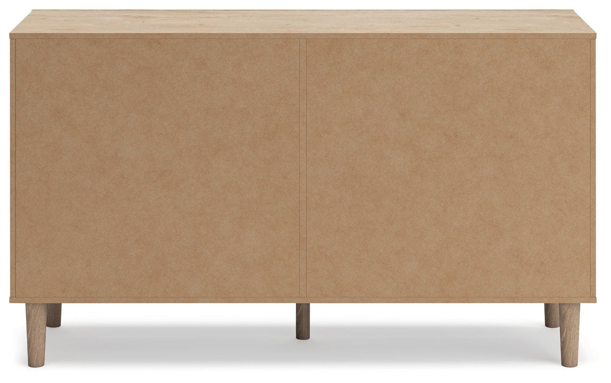 Drawer interior lined with faux linen laminate in Cielden dresser