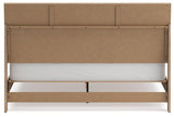 Cielden Two-Tone King Panel Bed angled view in bedroom setting