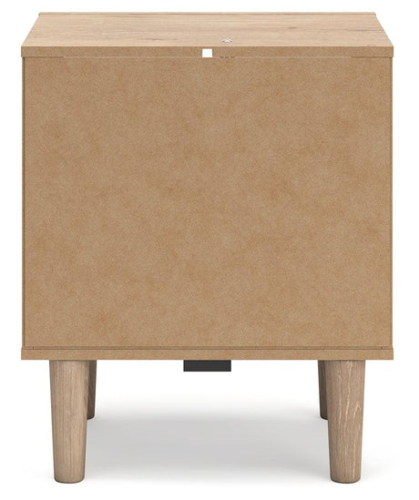 Cielden Nightstand with decorative laminate replicating oak grain and cane texture