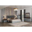 Cindy Italian Grey High Gloss and Dark Eucalyptol Bedroom Set with PU Headboard and LED Lighting from Decor Furniture