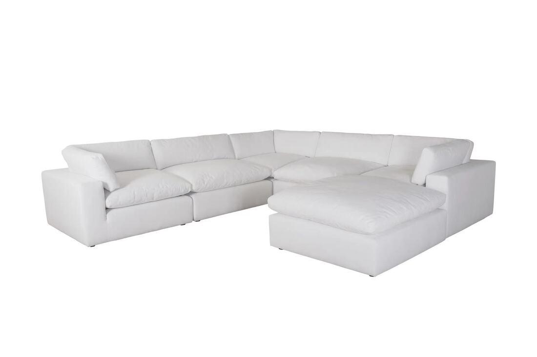 Detail of the cushions on XL Cloud White sectional sofa