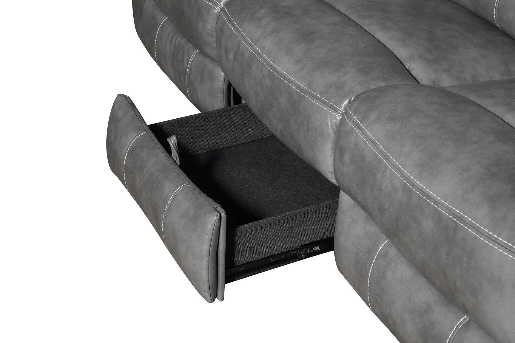 Conrad 2-piece grey upholstered motion sofa set with padded arms and contrasting stitching