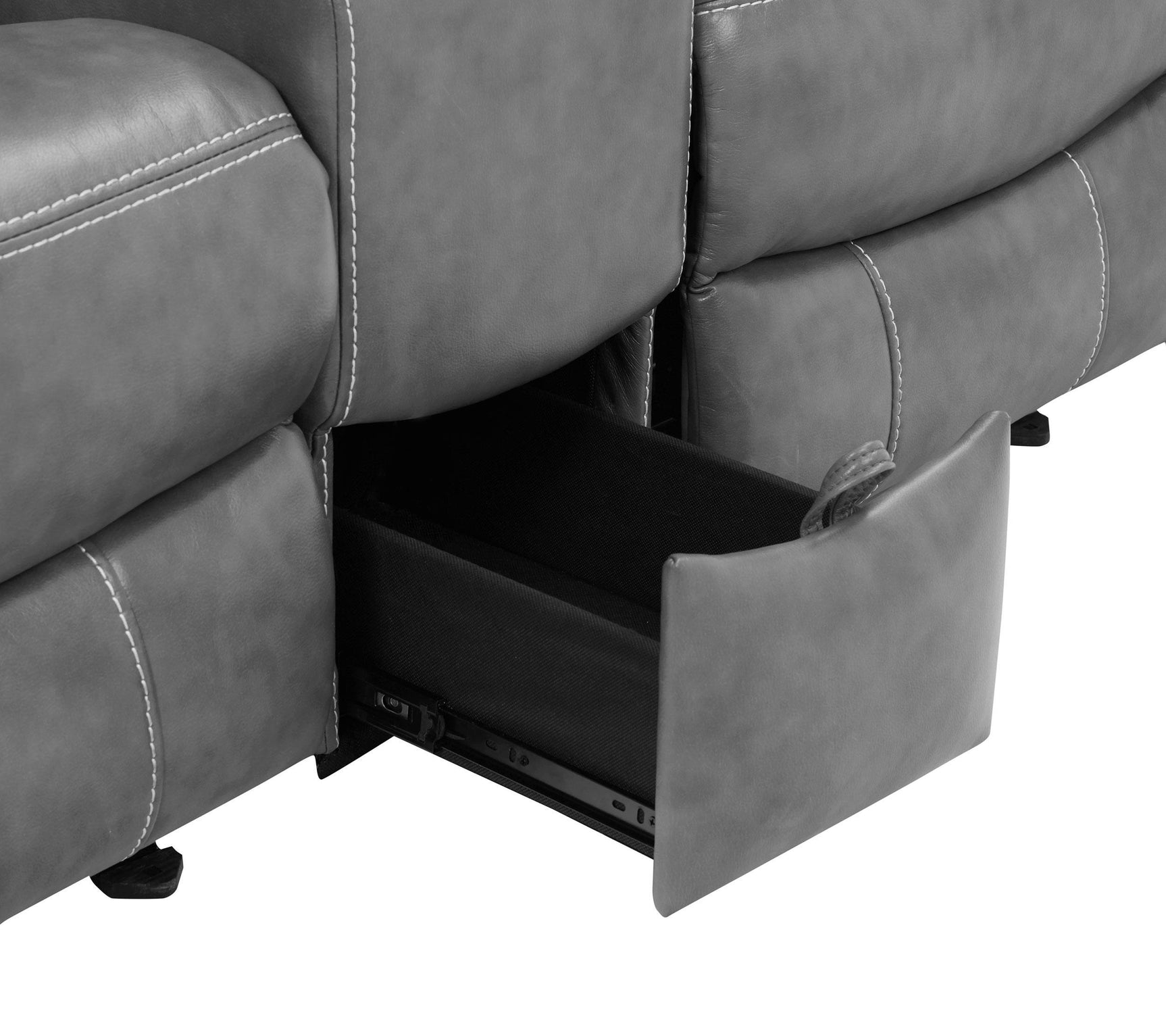 Conrad 2-piece grey upholstered motion sofa set with padded arms and contrasting stitching
