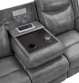 Conrad 2-piece grey upholstered motion sofa set with padded arms and contrasting stitching