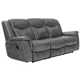 Conrad glider recliner extended position in grey upholstery