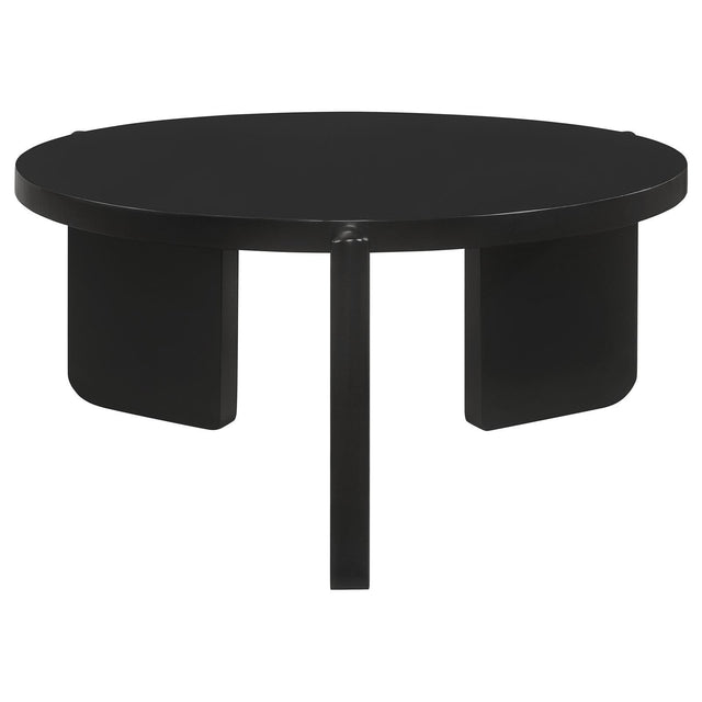 Cordova round solid wood black coffee table front angle