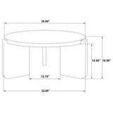 Cordova round solid wood black coffee table showing edge profile