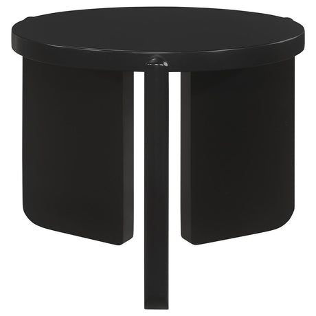 Cordova Round Solid Wood End Table Black, front view showing round top