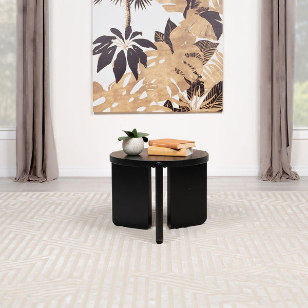 Cordova Round Solid Wood End Table Black, side angle highlighting wood finish