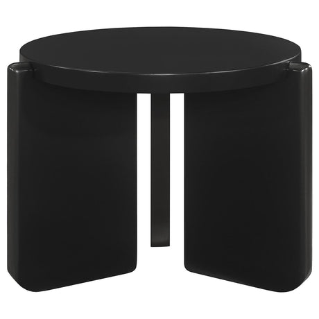 Cordova Round Solid Wood End Table Black, close-up of tabletop edge profile