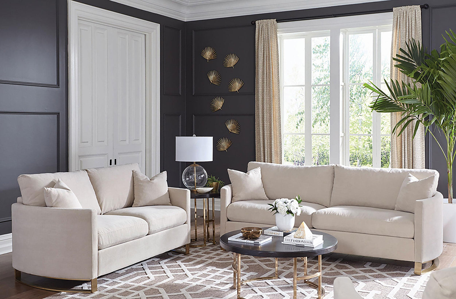 main view of Corliss 2-Piece Upholstered Arched Arm Sofa Set Beige furniture