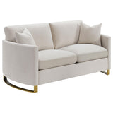 Side angle showing arched arm on Corliss Sofa Set beige