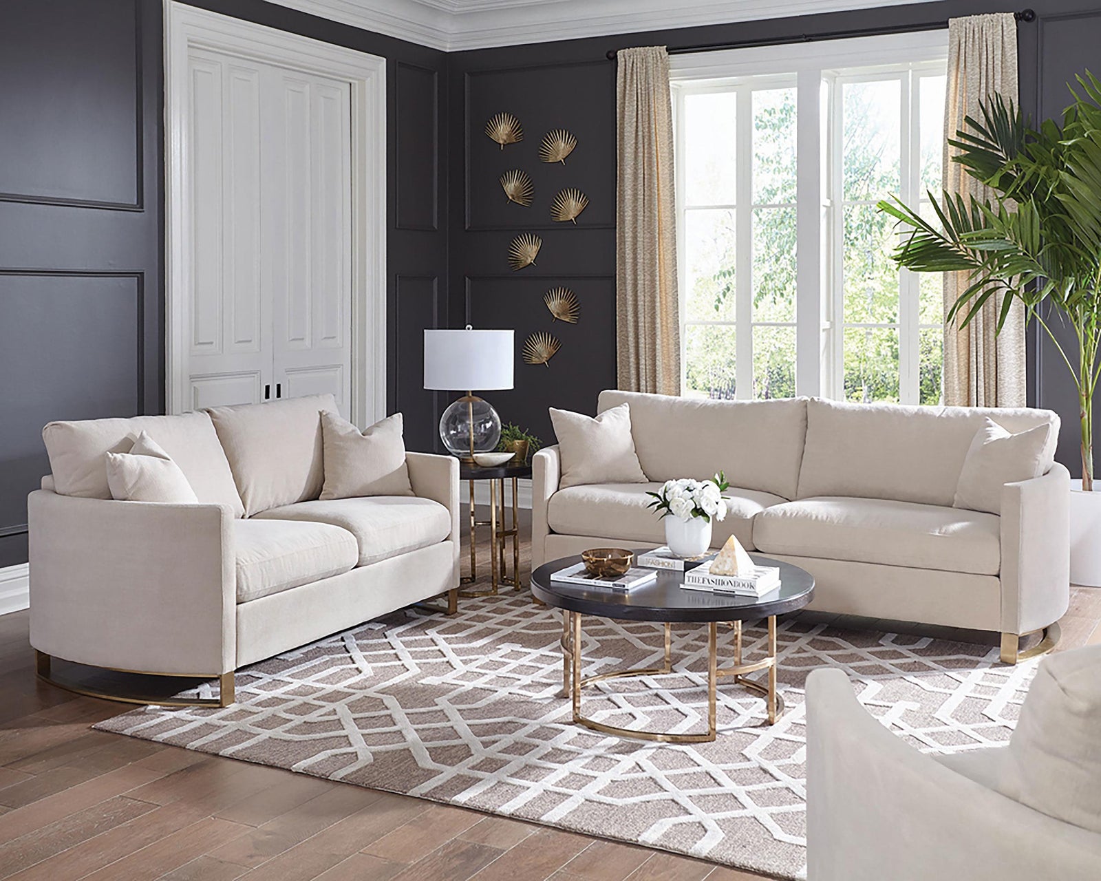 main view of Corliss 3-Piece Upholstered Arched Arm Sofa Set Beige furniture