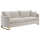 Corliss Sofa Set Beige, side view showing arched arms