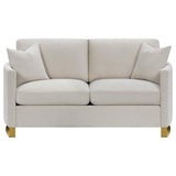 Detail of arm and fabric texture on Corliss sofa set