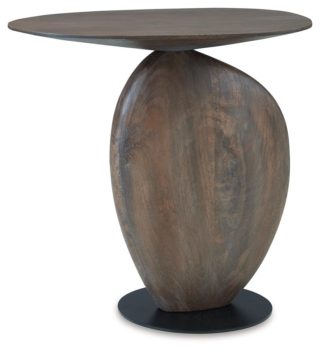 Cormmet round accent table corner angle highlighting mixed materials