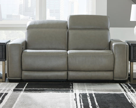 Correze Gray Leather 2-Piece Power Reclining Sectional - image 1
