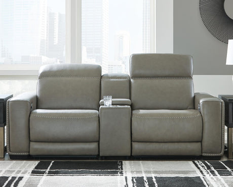 Correze Gray Leather 3-Piece Power Reclining Sectional Loveseat - image 1