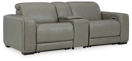 Correze Gray Leather 3-Piece Power Reclining Sectional Loveseat - image 2