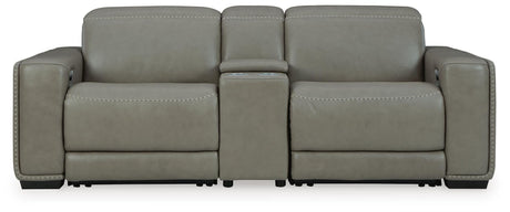 Correze Gray Leather 3-Piece Power Reclining Sectional Loveseat - image 4
