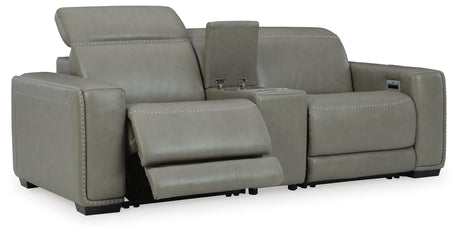 Correze Gray Leather 3-Piece Power Reclining Sectional Loveseat - image 5