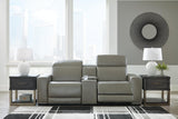 Correze Gray Leather 3-Piece Power Reclining Sectional Loveseat - image 7