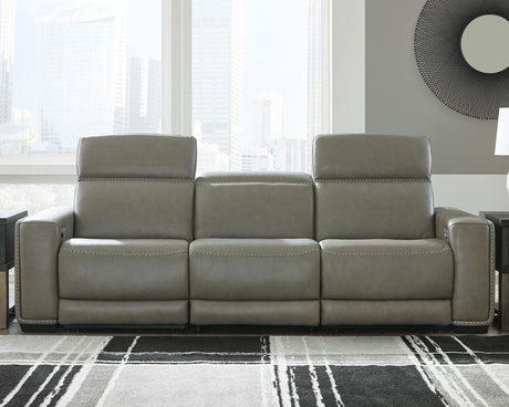 Correze Gray Leather 3-Piece Power Reclining Sectional Sofa - image 1