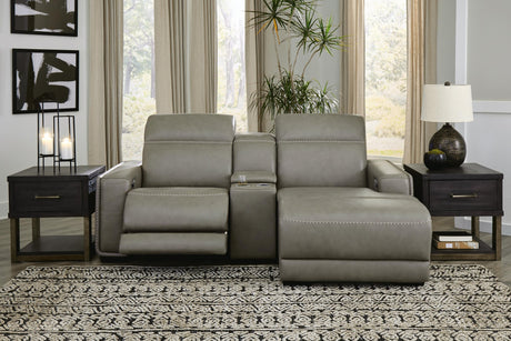 Correze Gray Leather 3-Piece Power Reclining Sectional with Chaise - image 1