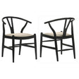 Cortona Danish Y-shaped back wishbone dining side chair black frame with beige seat front angle