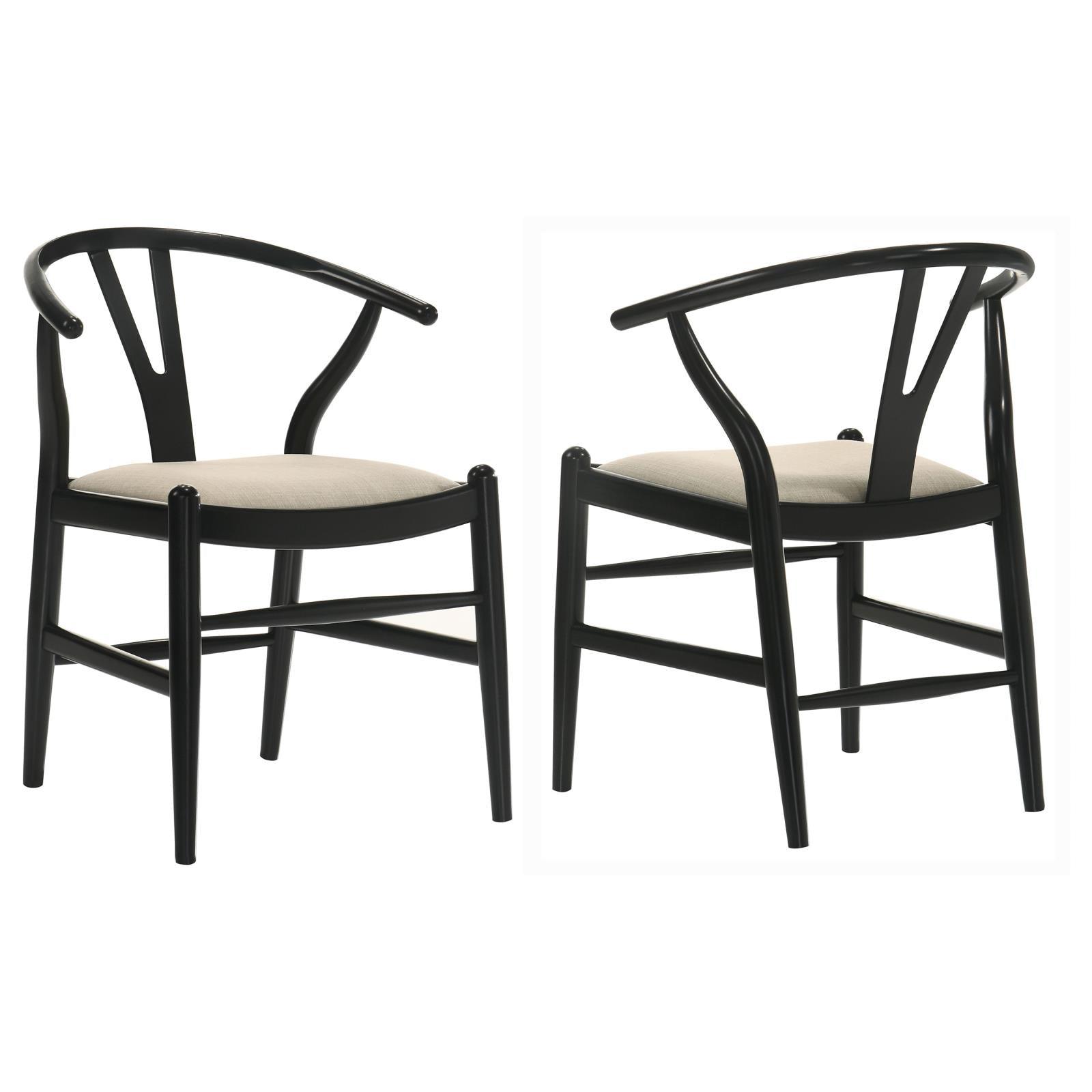 Cortona Danish Y-shaped Back Wishbone Dining Side Chair Black And Beige (Set Of 2) 108482 - Ella Furniture