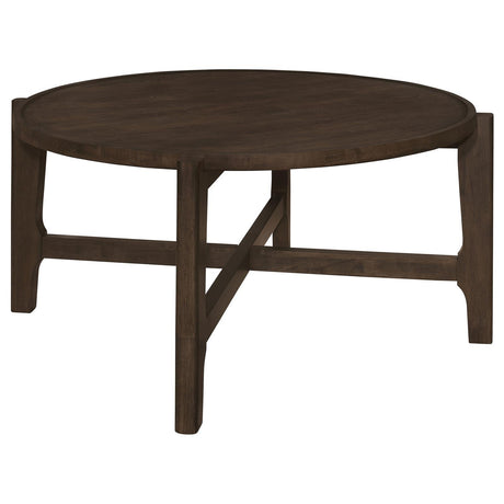 Cota Round Solid Wood Coffee Table dark brown front angle