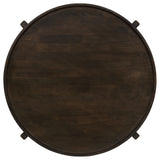 Cota Round Solid Wood Coffee Table dark brown in living room setting