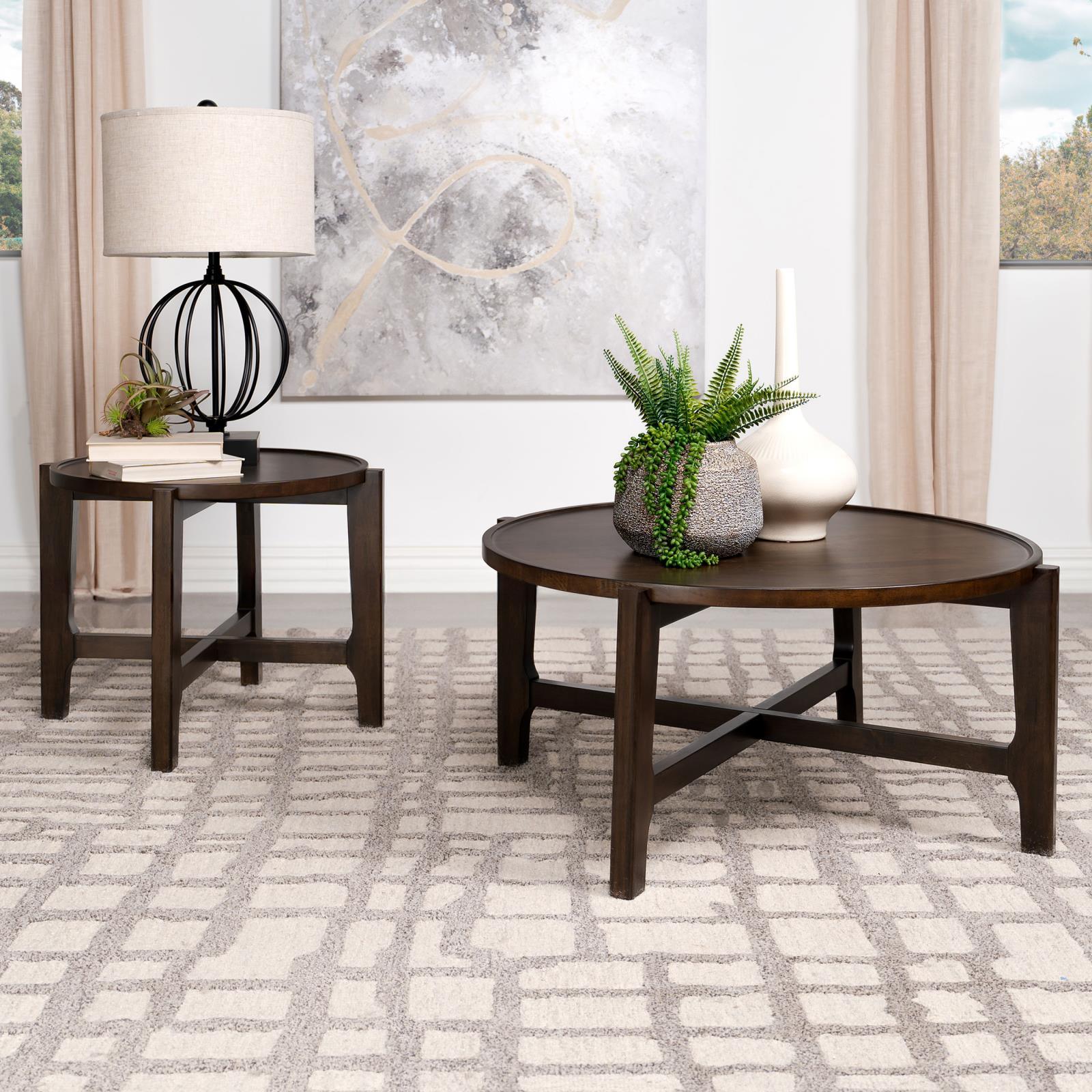 Cota Round Solid Wood Coffee Table dark brown from above