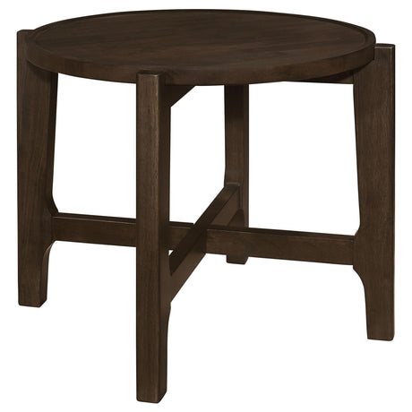 Cota Round Solid Wood End Table Dark Brown front view