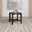 Cota Round Solid Wood End Table Dark Brown angled side view