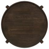 Top view showing recessed edge of Cota round solid wood table